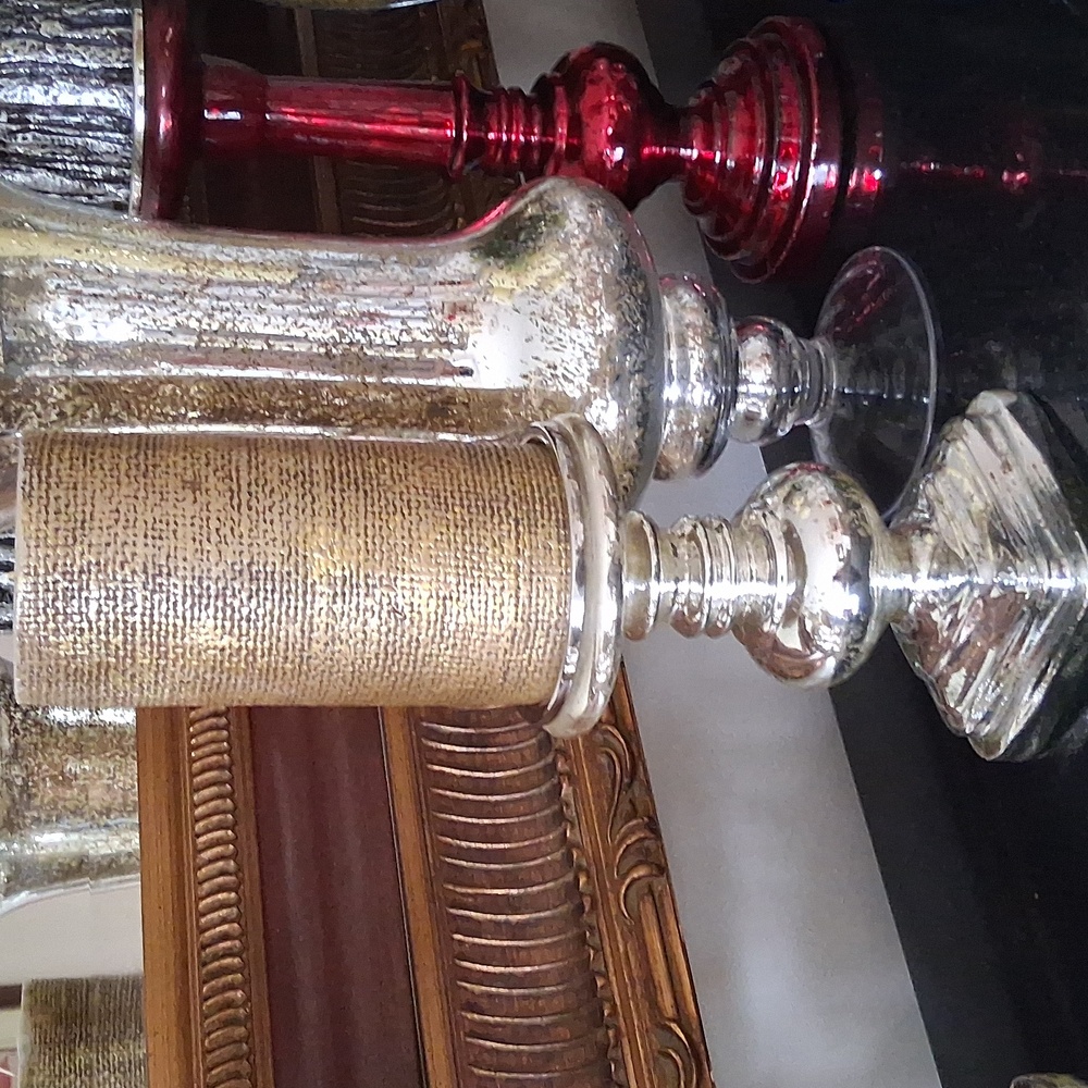 Pottery Barn Med 9" Antique Mercury Silver Candle Holder